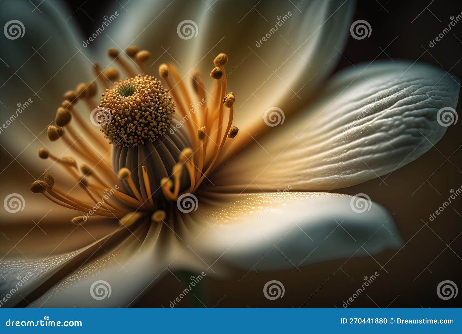 A Close Up of a White Flower with Yellow Stamen. Stock Photo Image of