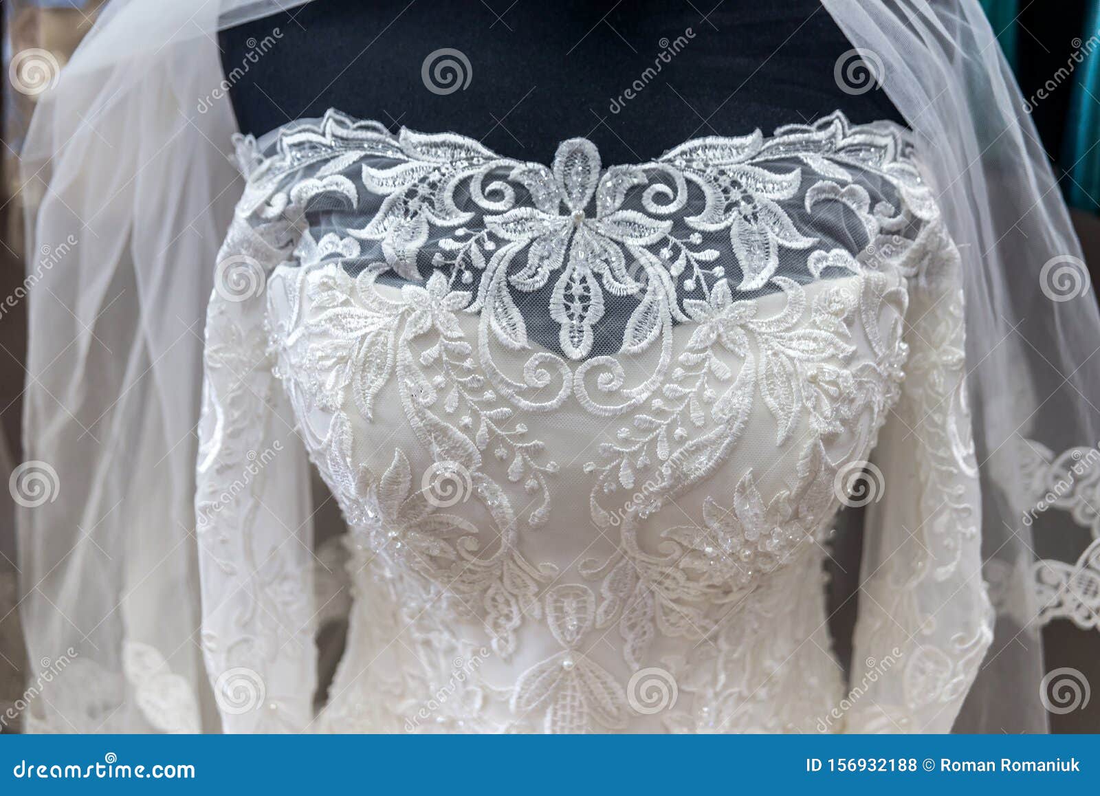 Close-up on White Wedding Dress on Mannequin Stock Photo - Image of ...