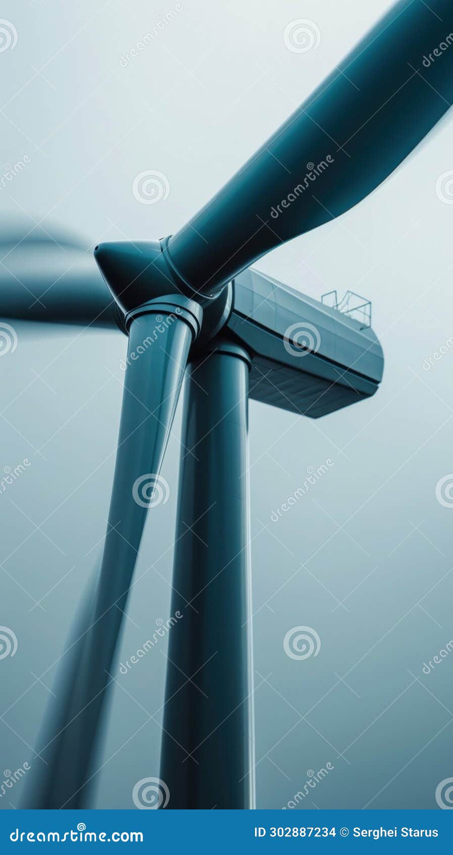 A Close Up of a Wind Turbine with the Blades Spinning, AI Stock Photo Image of close