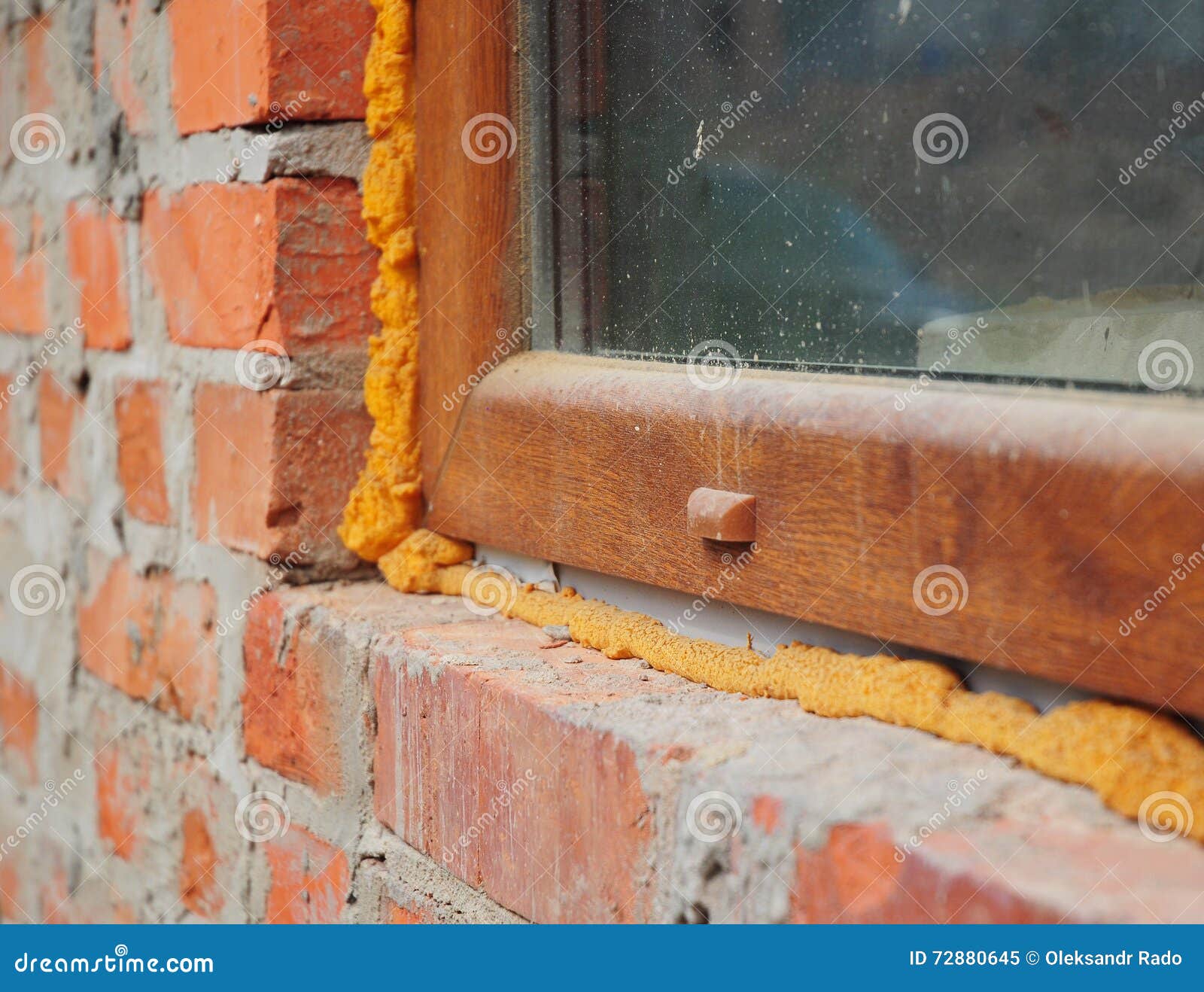 Close Up on Window Insulation with Foam. Stock Image Image of