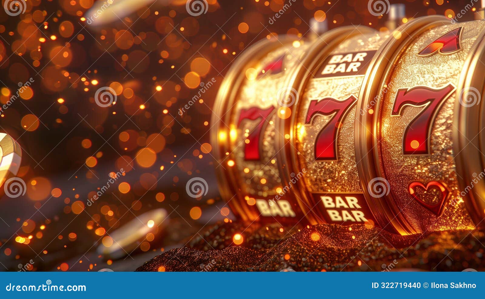 close-up of winning slot machine reels