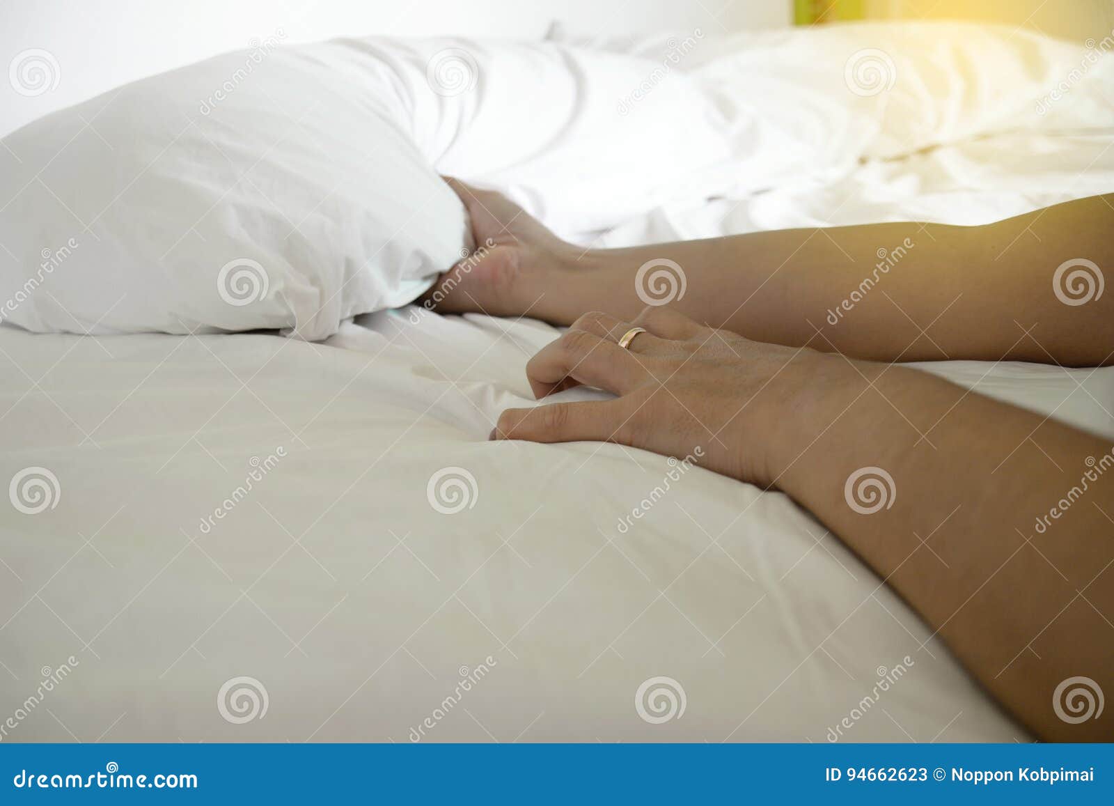 Close Up Woman Hands on White Bed Posture Sex Position