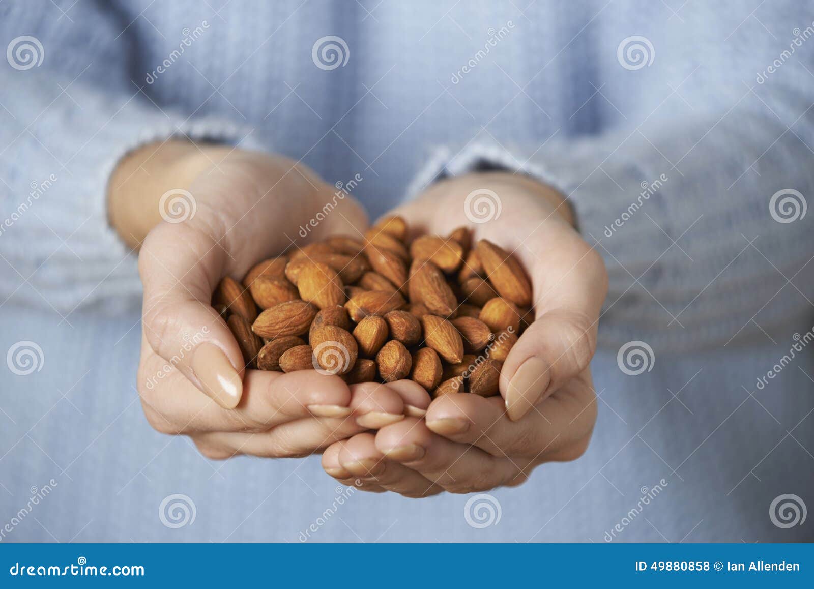Close Up of Woman Holding Handful of Almonds Stock Photo Image of