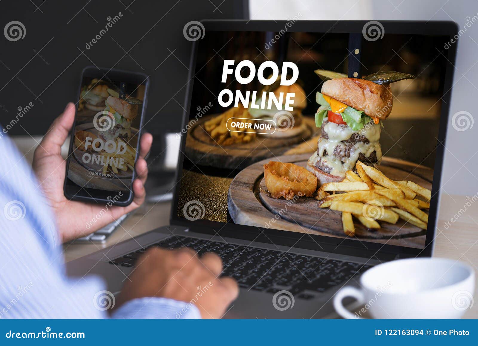 close up woman ordering food online by internet concept order