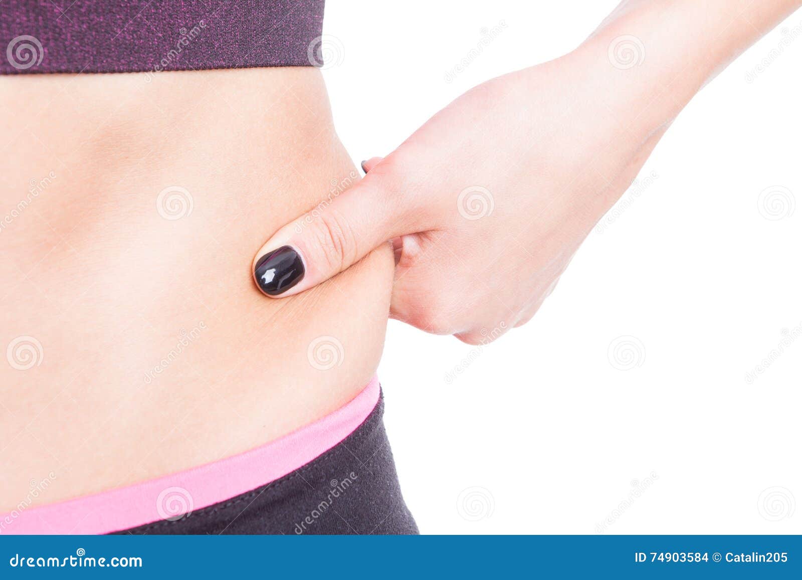 Closeup Woman Pulling Skin Like Slim Gesture Stock Photo Image of