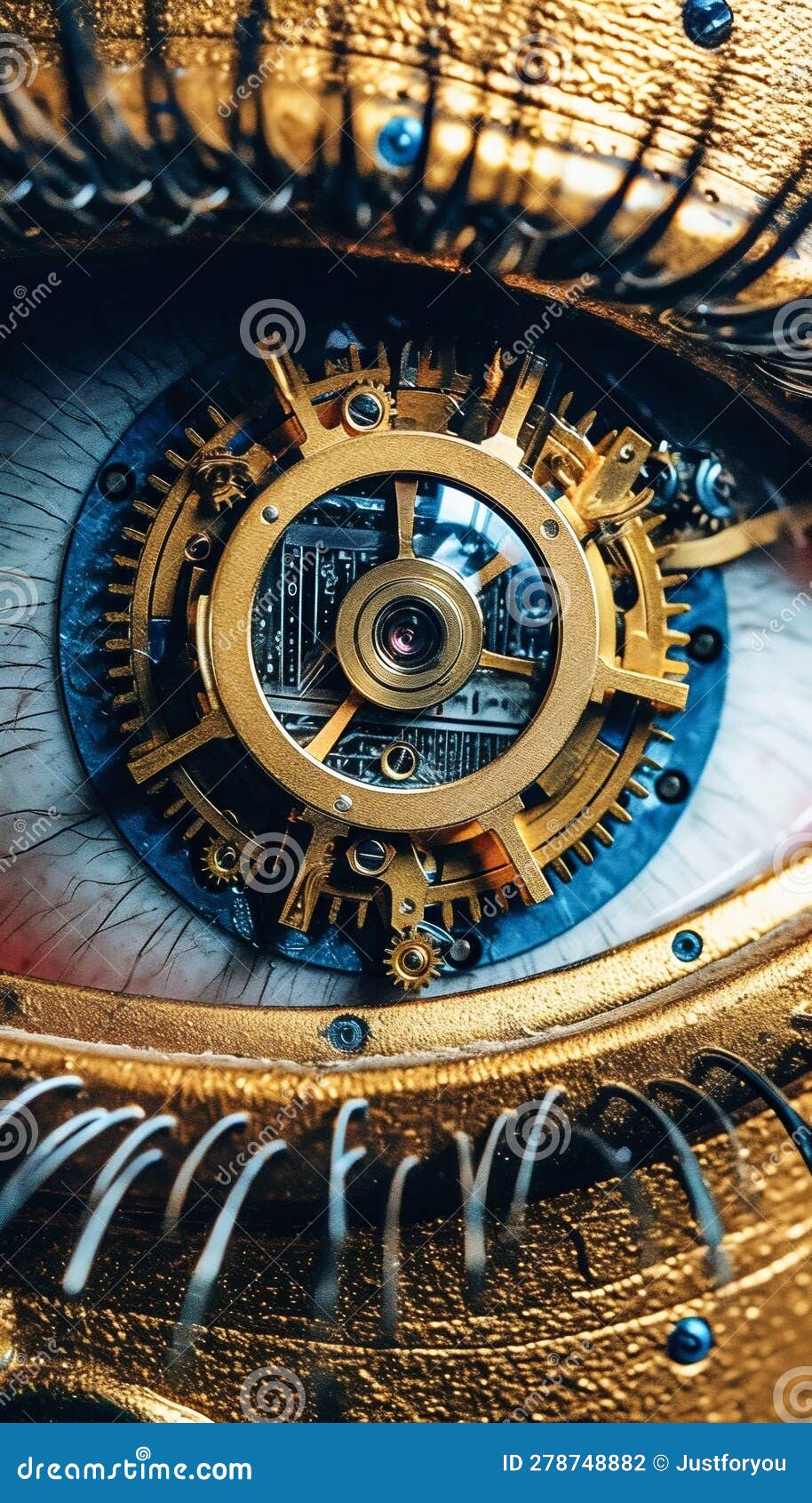 CloseUp of Woman S Eye, Iris Composed of Tiny Clockwork Gears
