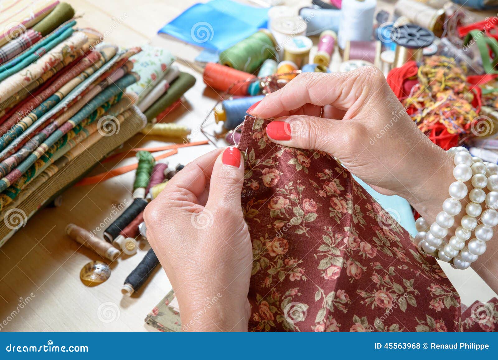 Close Up of Woman S Hand Sewing Patchwork Stock Photo Image of sewing