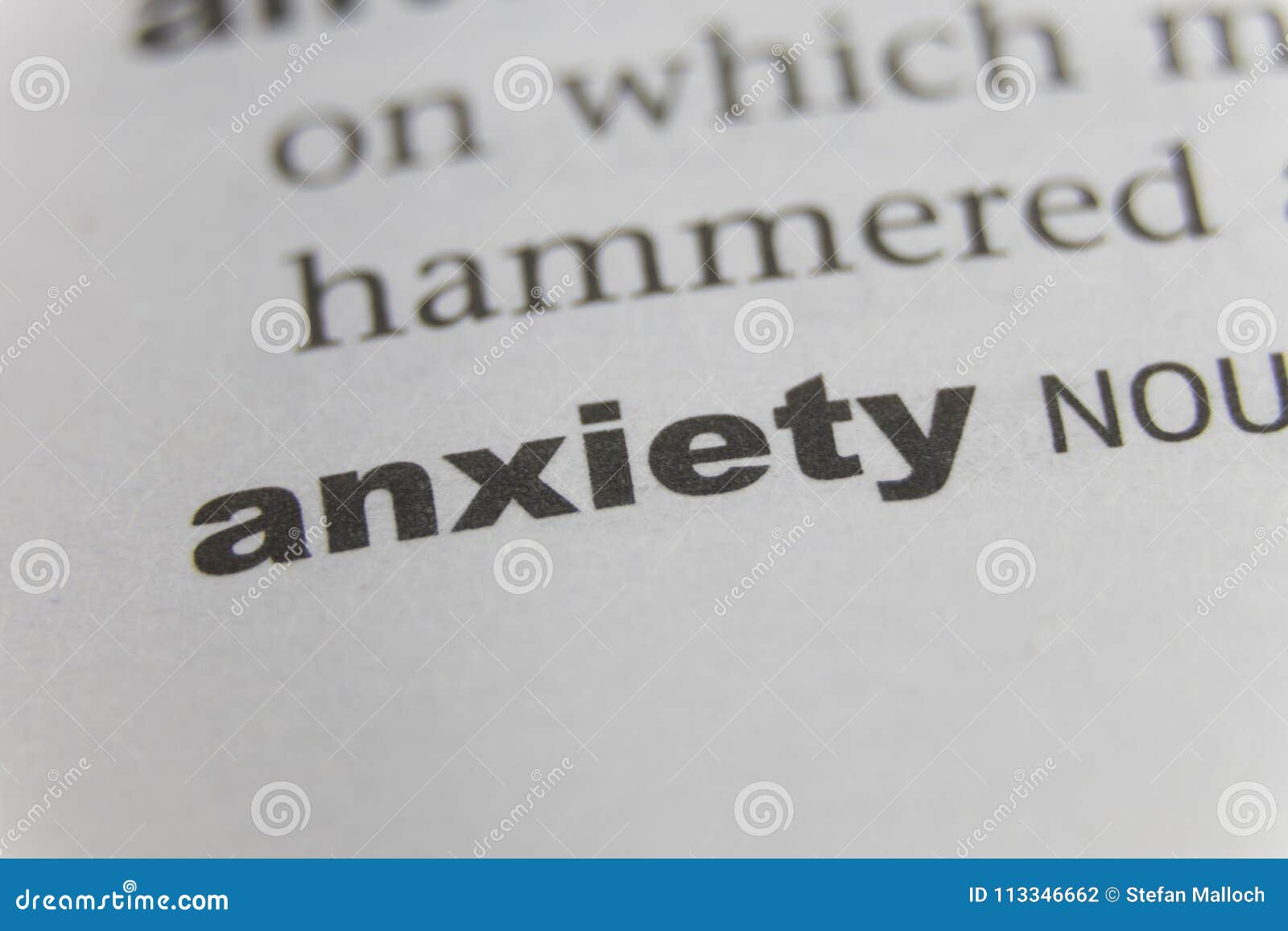 Close Up of the Word Anxiety Stock Photo Image of business