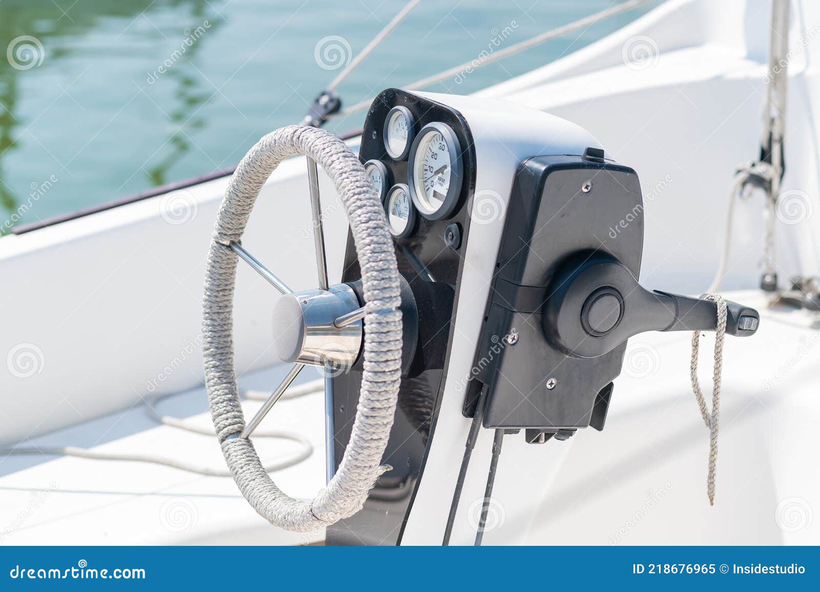 Closeup of a Yacht Steering Wheel. Stock Image Image of drive, water