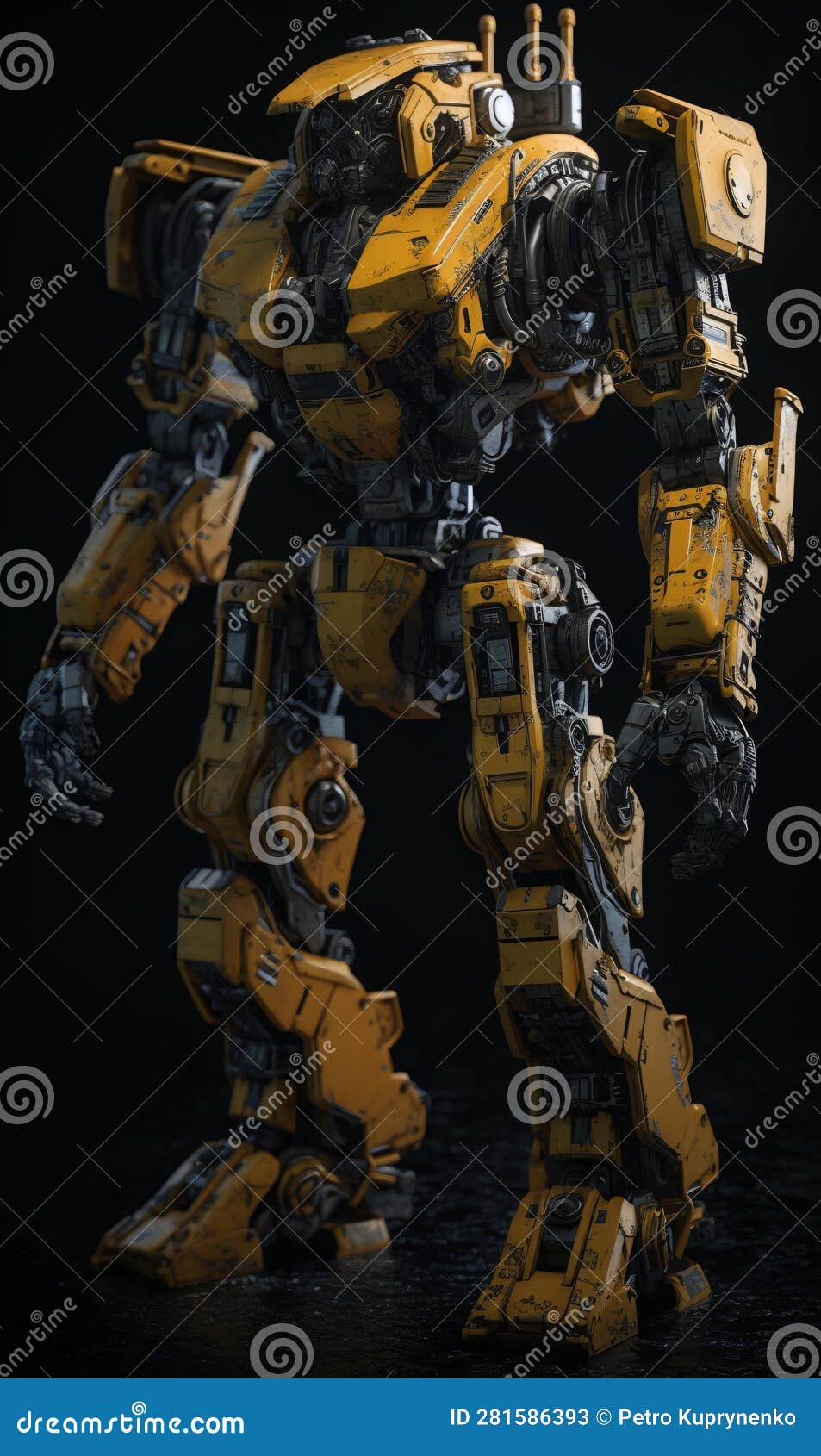 close-up of a yellow robot on a black background. ai generated