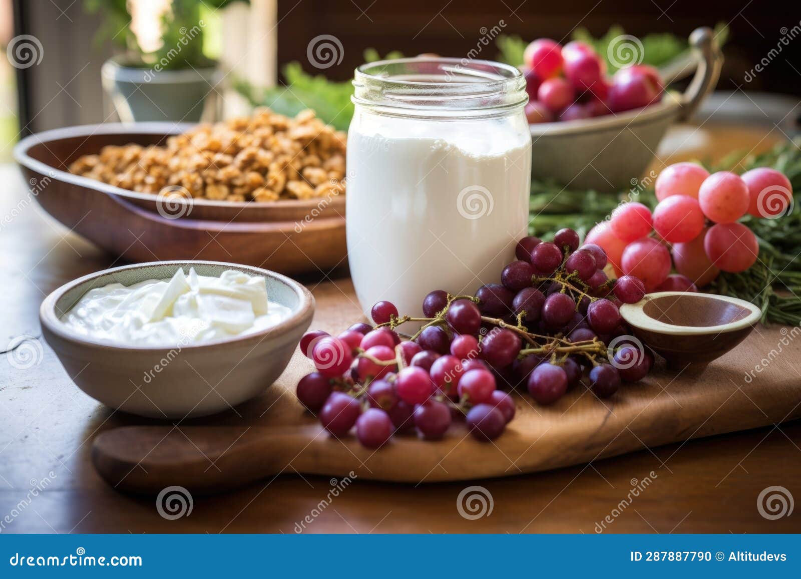 Closeup of Yogurtmaking Ingredients on Table Stock Illustration