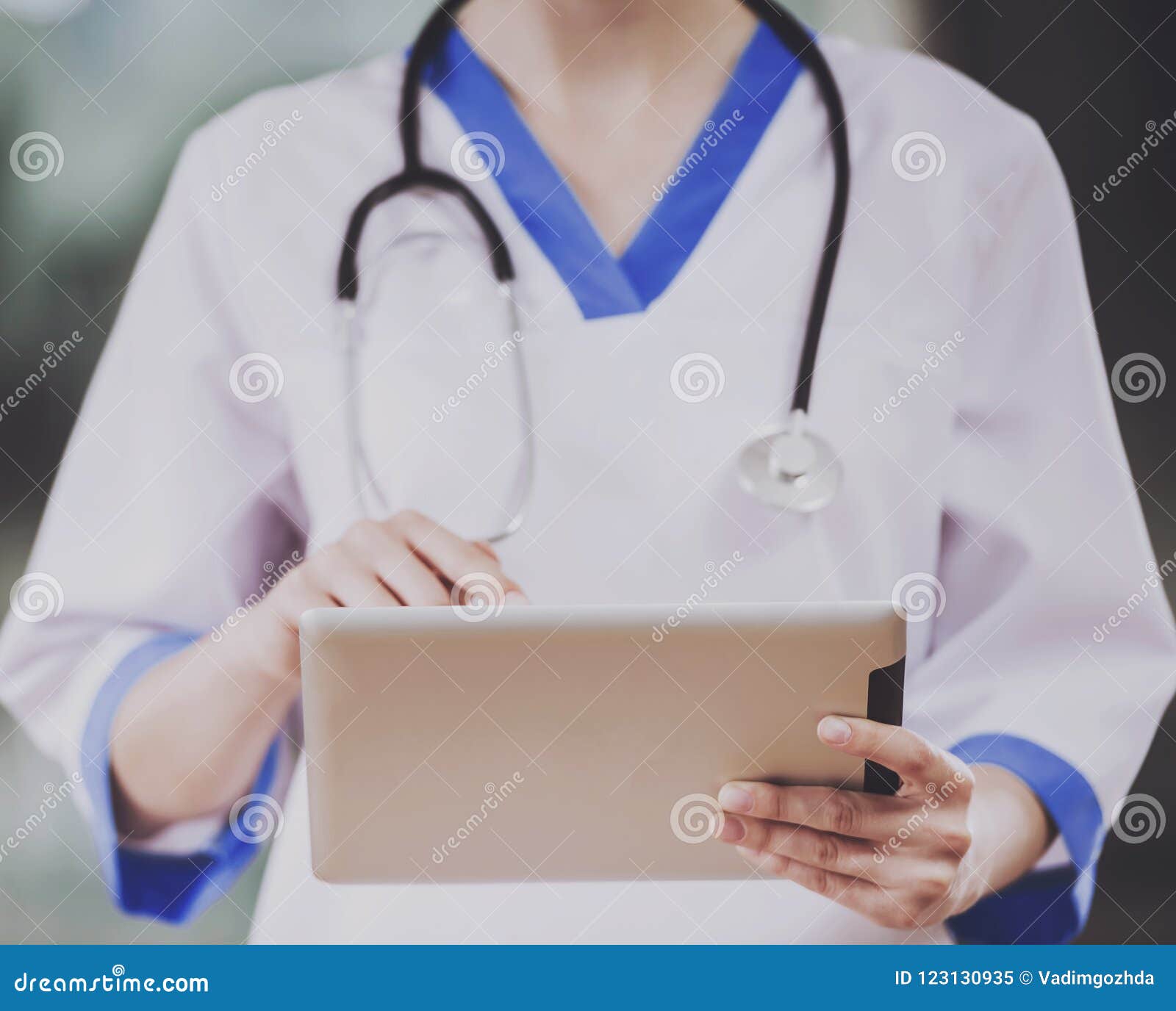 Young Doctor, Surgeon, Nurse With Stethoscope, Hands 