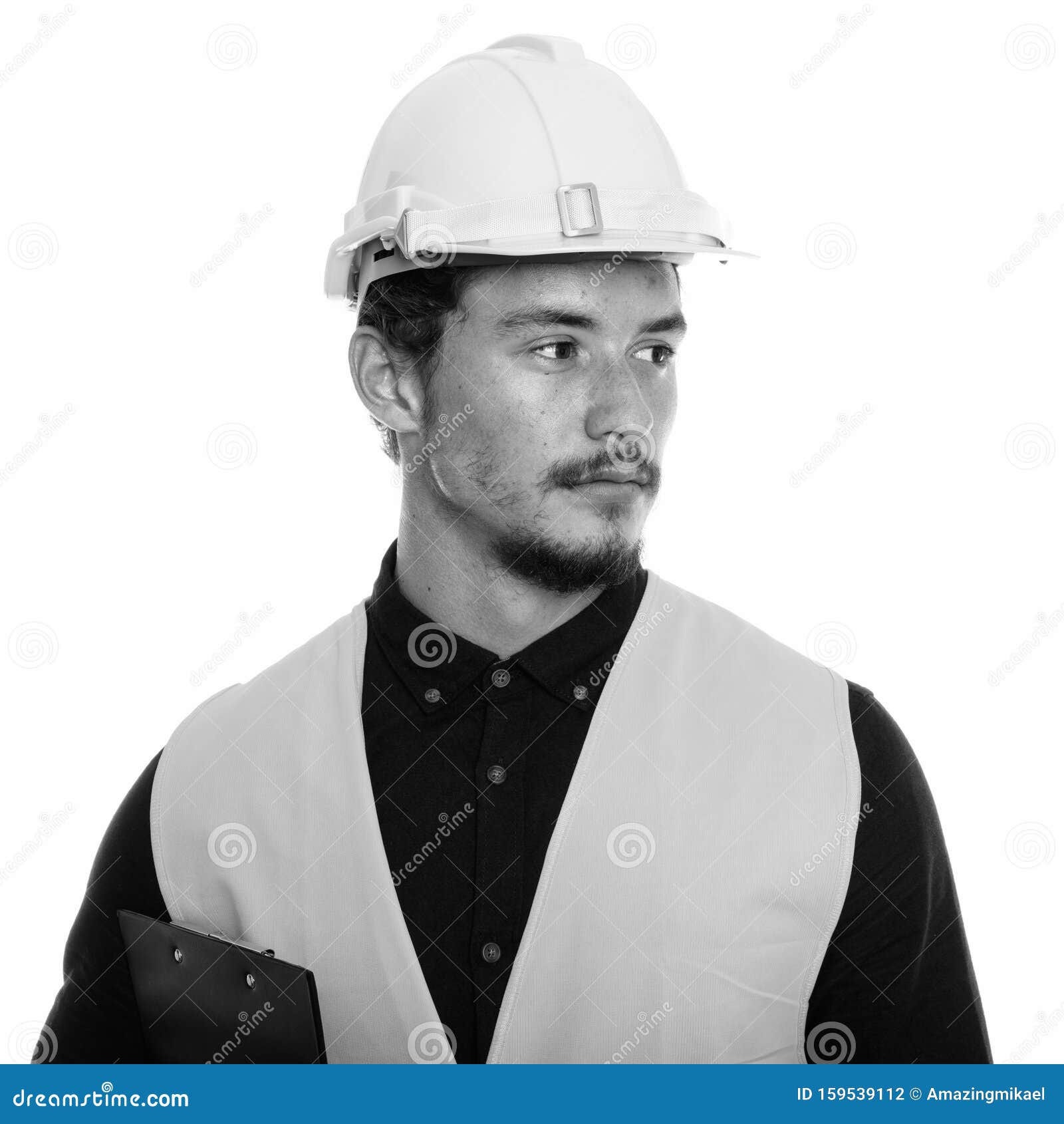 Close Up of Young Handsome Man Construction Worker Thinking while ...