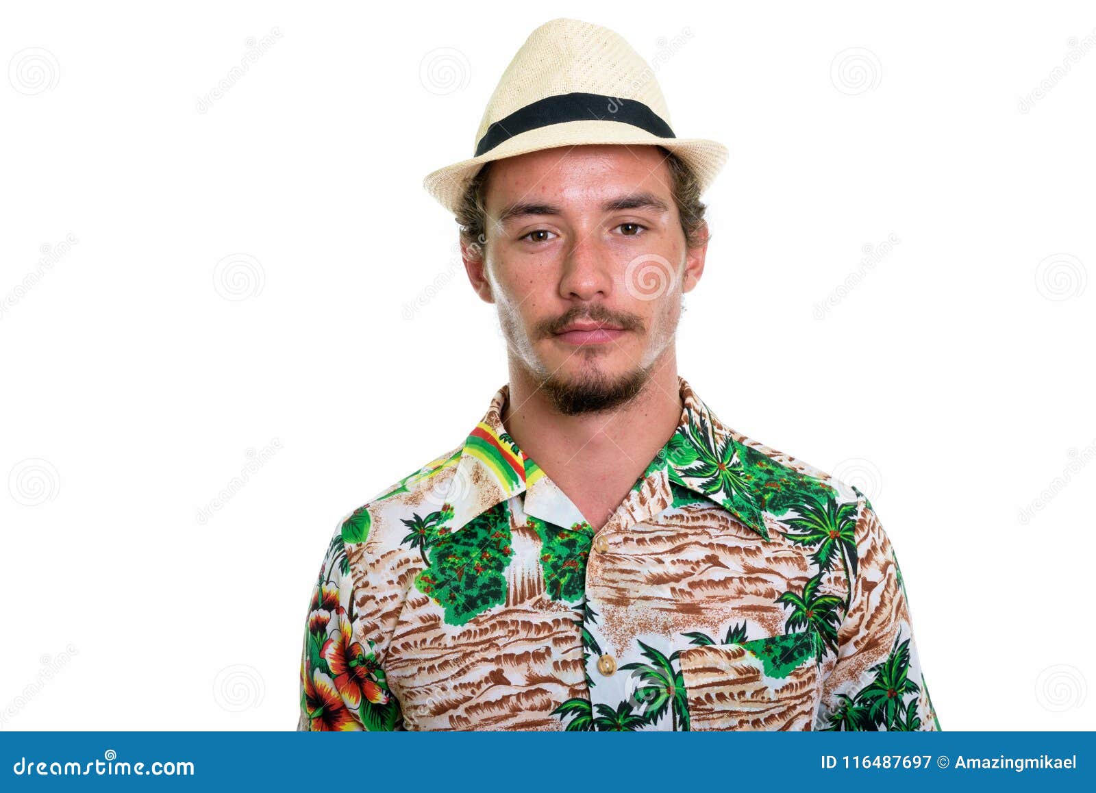Close Up of Young Handsome Tourist Man Isolated Against White Ba Stock ...