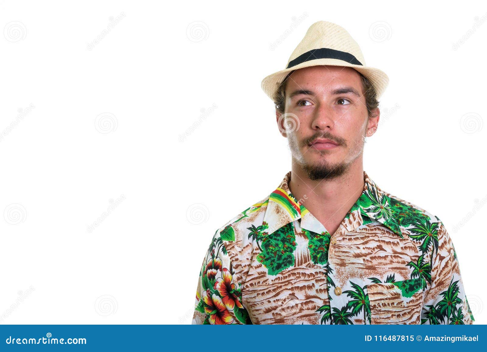 Close Up of Young Handsome Tourist Man Thinking Isolated Against Stock ...