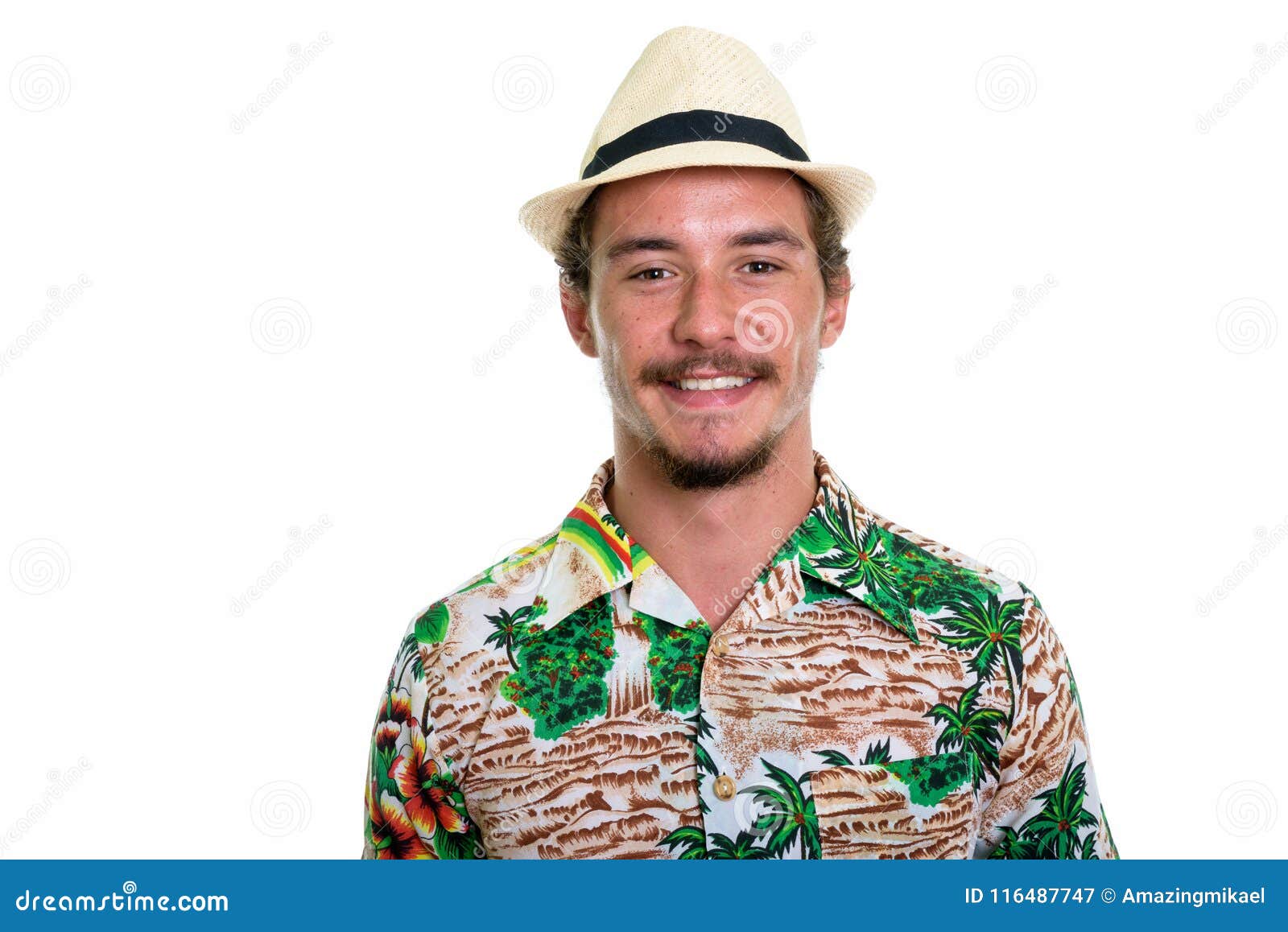 Close Up of Young Happy Tourist Man Smiling Isolated Against Whi Stock ...