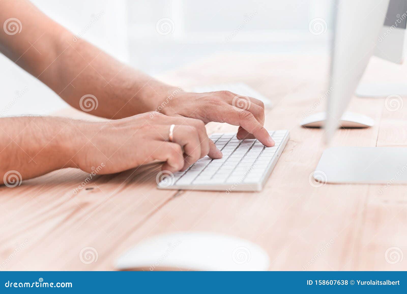 Close Up. Young Man Typing on Computer Keyboard Stock Photo Image of