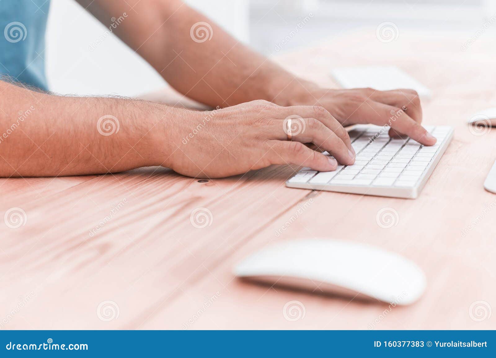 Close Up. Young Man Typing on Computer Keyboard Stock Image Image of