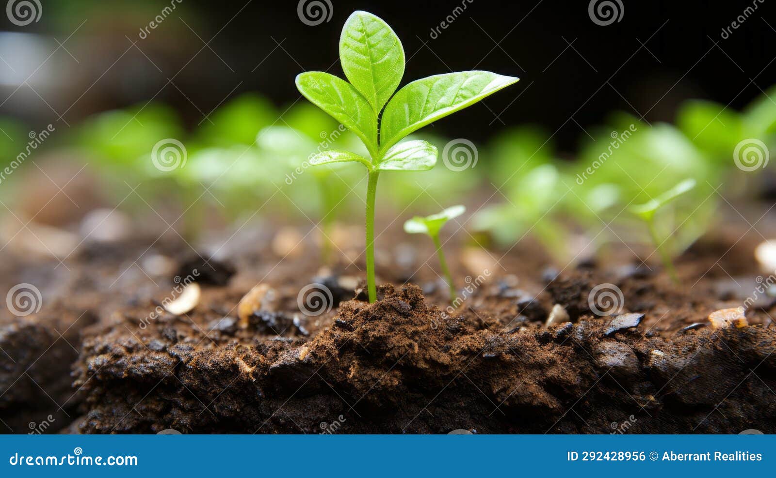 A Close Up of a Young Plant Growing in Soil Stock Illustration