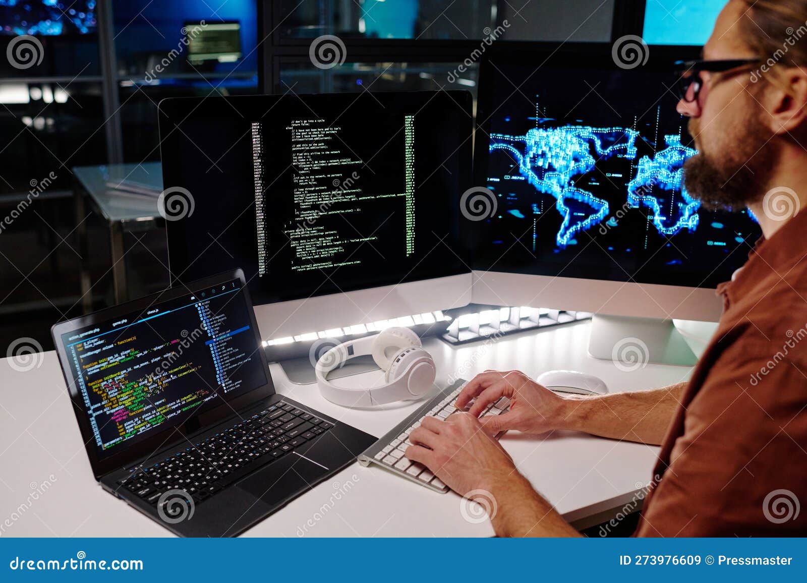 Close-up of Young Programmer or Software Developer Decoding Data Stock ...