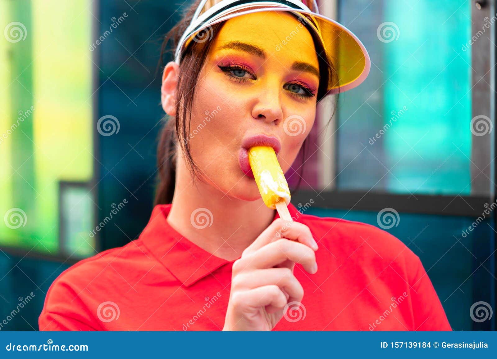 Ice Fruit Sex - Young Brunette Eating Ice Cream at Hot Day. Seductive Provocative Woman  Stock Photo - Image of dessert, flirtatious: 157139184