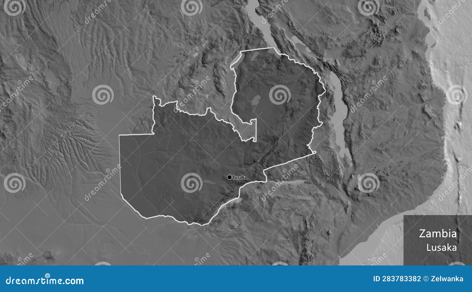 zambia border  overlay. outlined. bilevel. labels