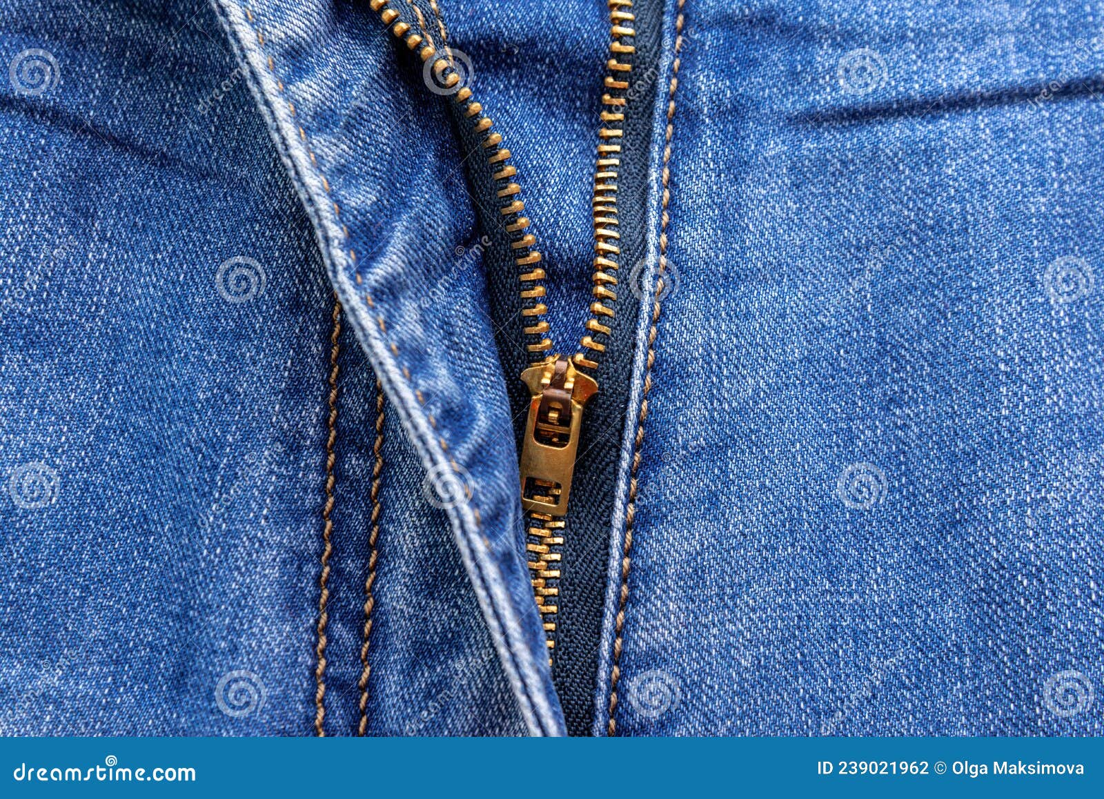 Close Up of a Zipper Half Unzipped on a of Blue Jeans. Jeans Macro ...