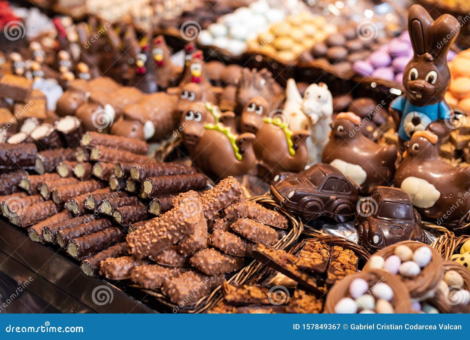 close view of a handmade chocolate shop in boqueria, barcelona