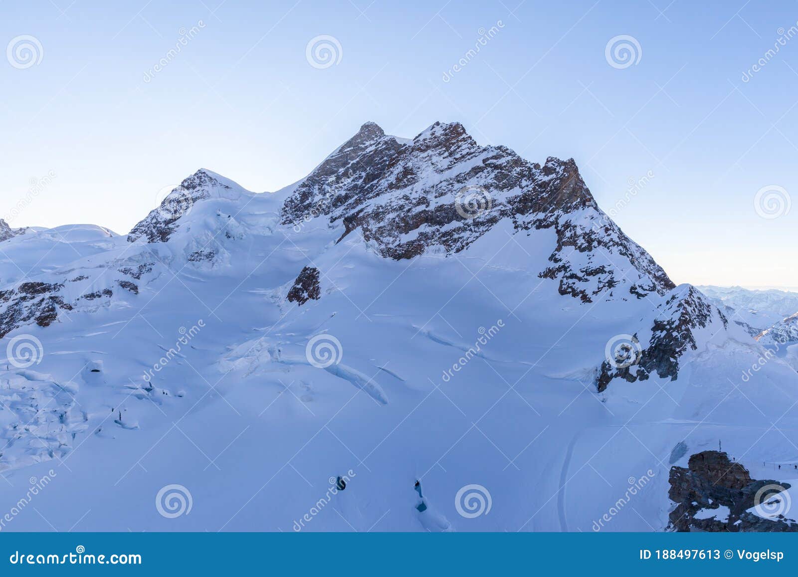 close view of jungfrau from jungfraujoch at dusk