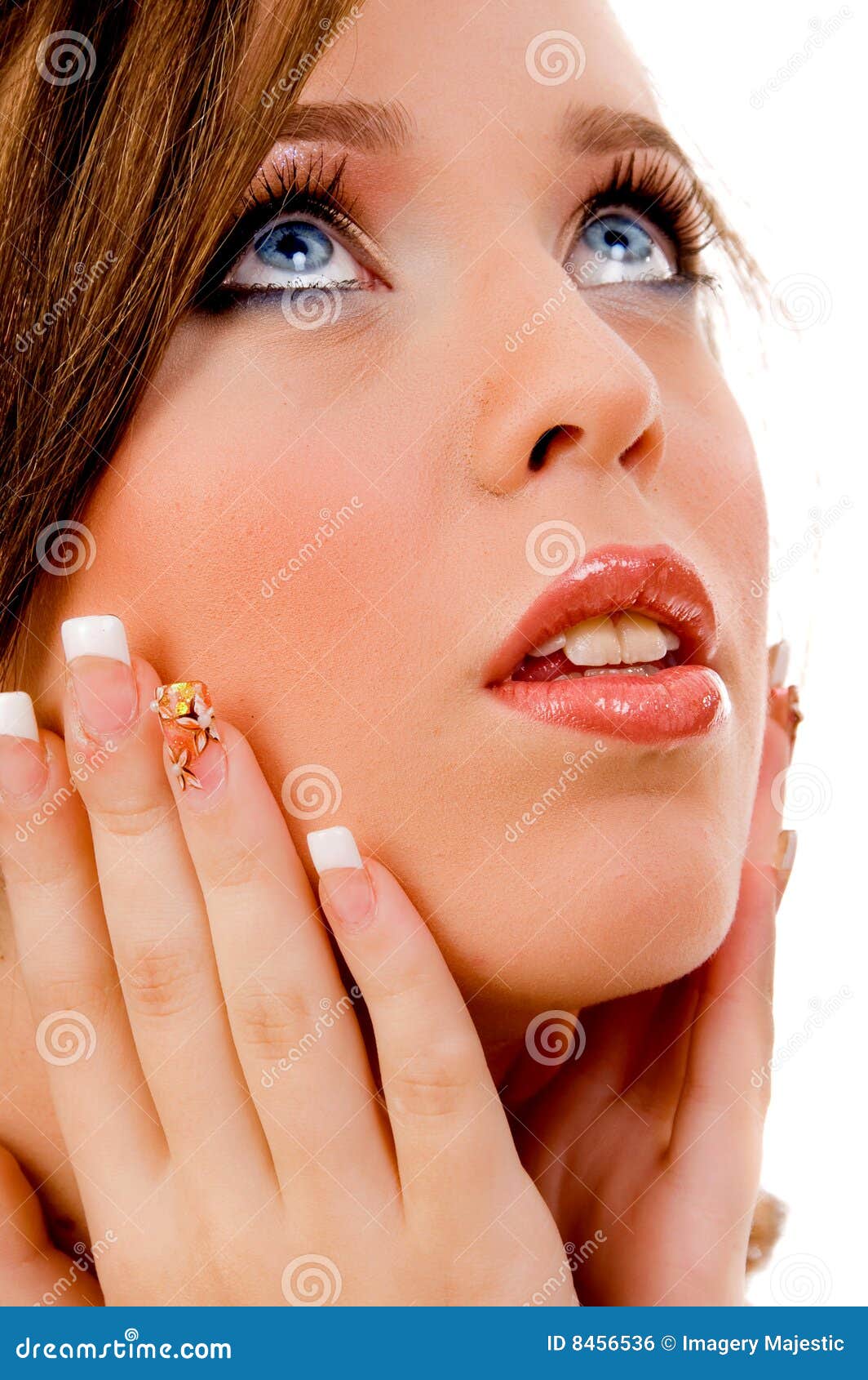 Close View of Woman Face Looking Up Stock Photo - Image of expression