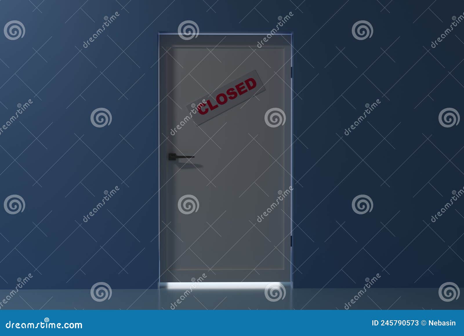 Closed Door with a Sign. a White Door with a Light on. Dead End