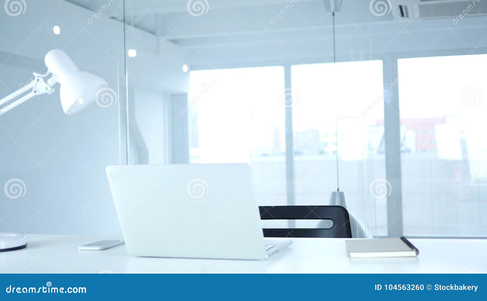 Closed Empty Office With Laptop On Desk Stock Photo Image Of
