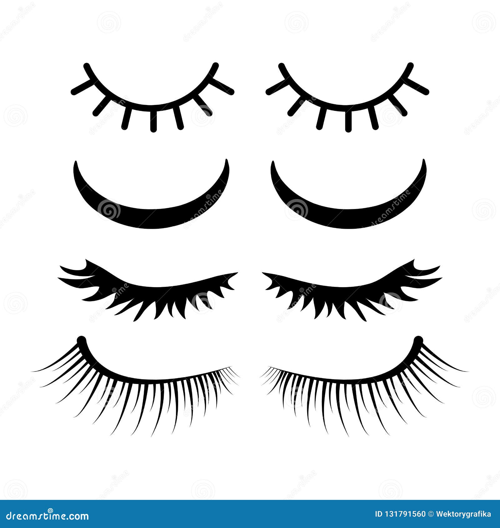 Closed Eyes with Lashes Set Design Isolated on White Background Stock