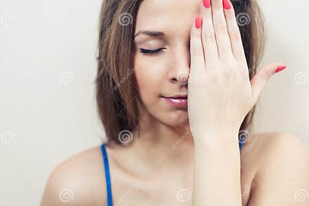 Closed Eyes Women Hiding Her Eye by Hand Stock Photo - Image of human ...