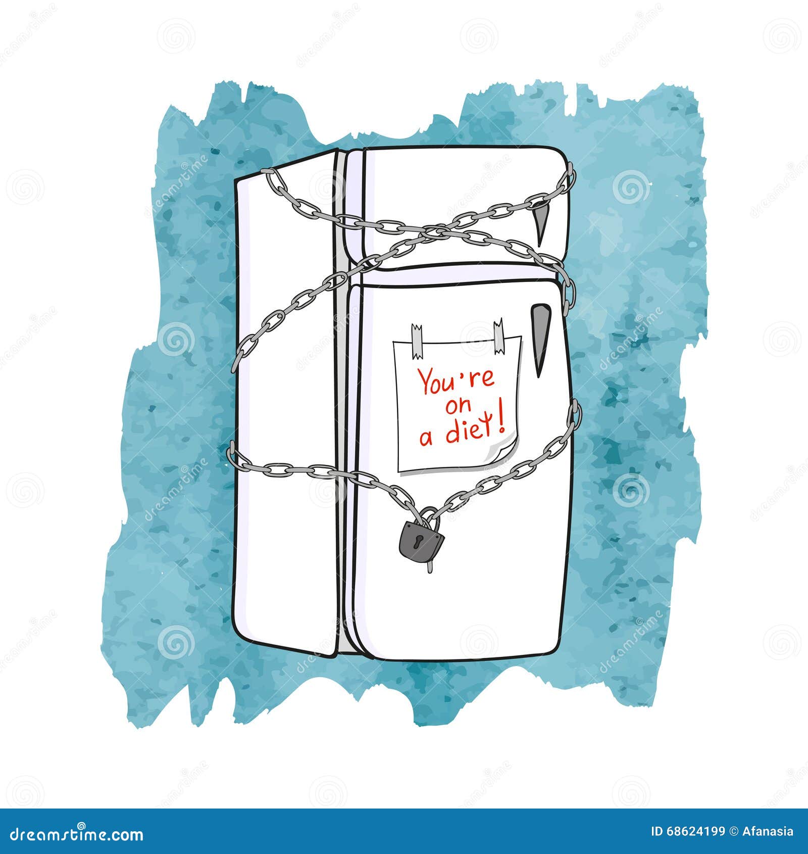 Closed Fridge with Chain and Lock. Diet Concept Stock Vector
