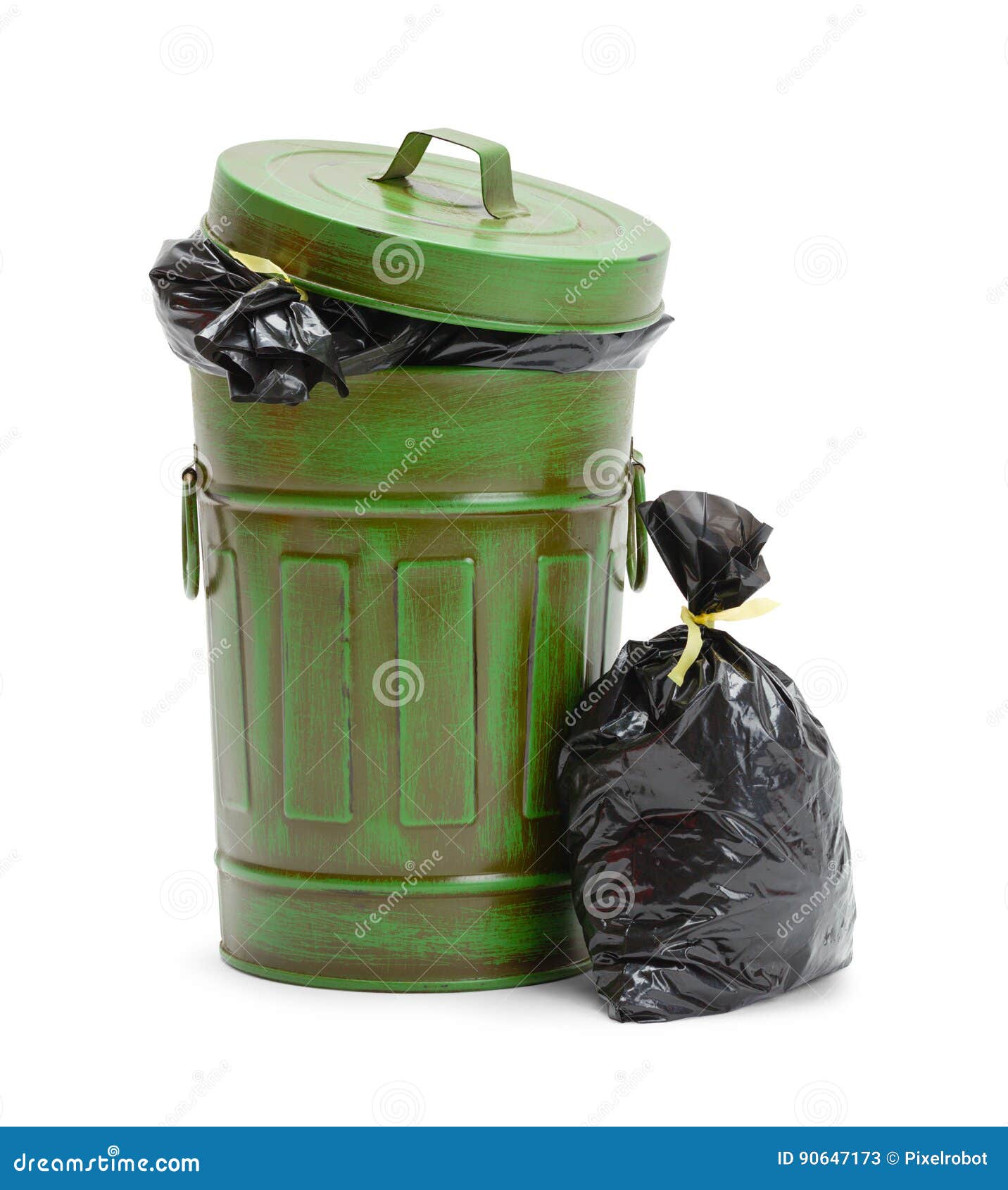 Closed Garbage Can with Trash Bags Stock Image Image of full