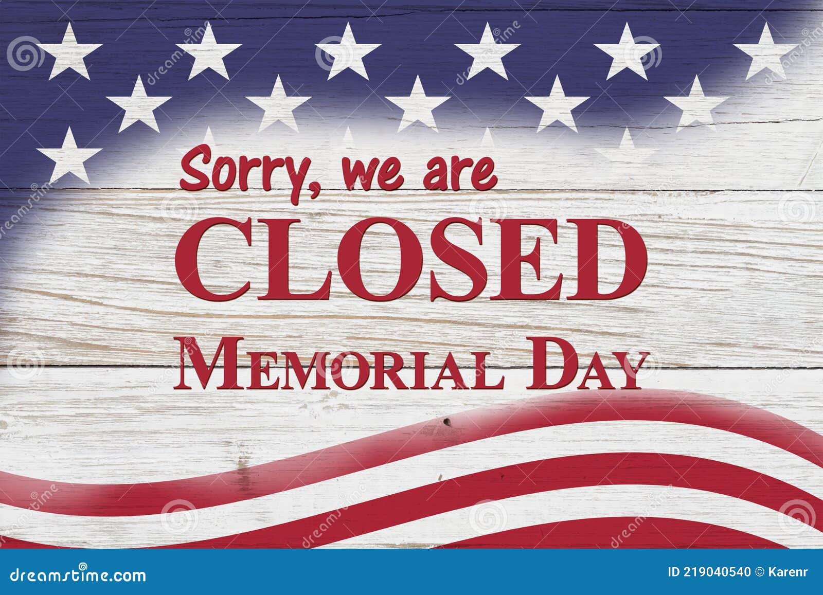 Closed Memorial Day Sign with USA Flag Stars Stock Photo Image of