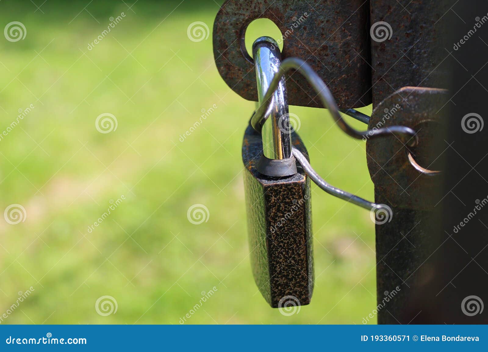 Closed Metal Lock on Iron Gates, Doors Stock Image - Image of closed ...