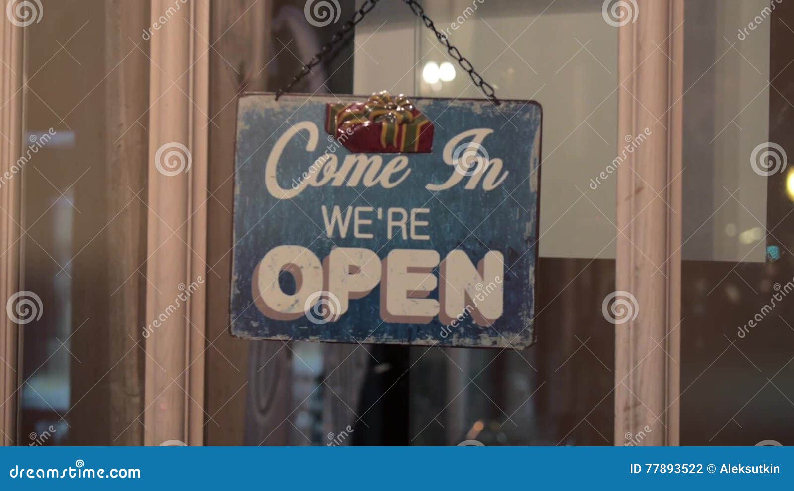 The Closed and Open Sign on a Glass Door.. Stock Footage Video of