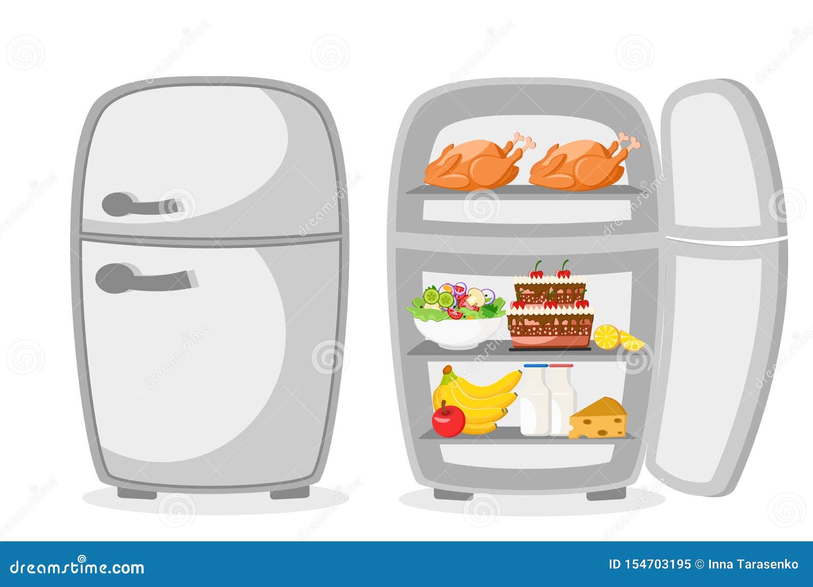 Холодильник открытый и закрытый