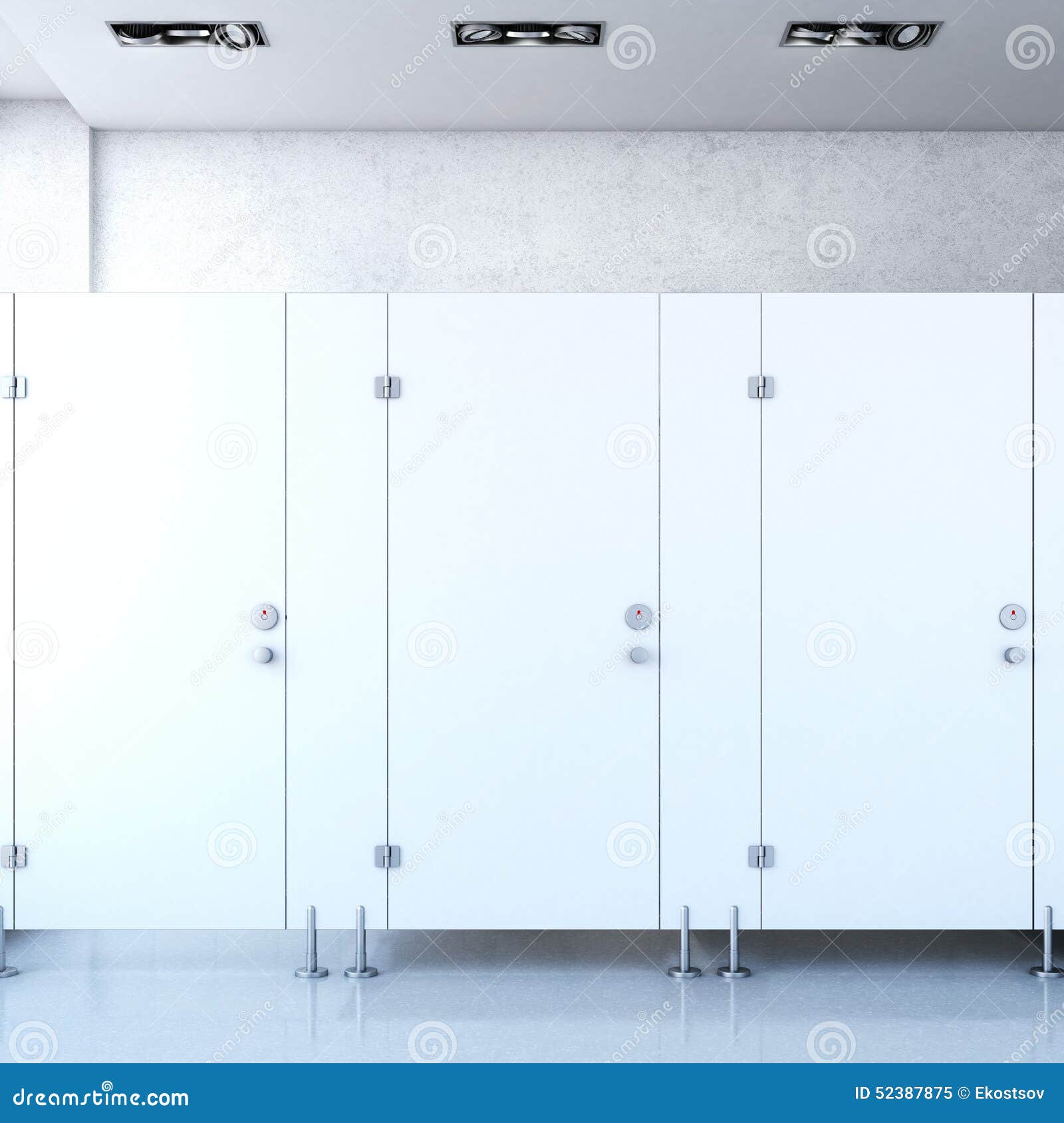 Closed Public Toilet Cubicles. 3d Rendering Stock Illustration