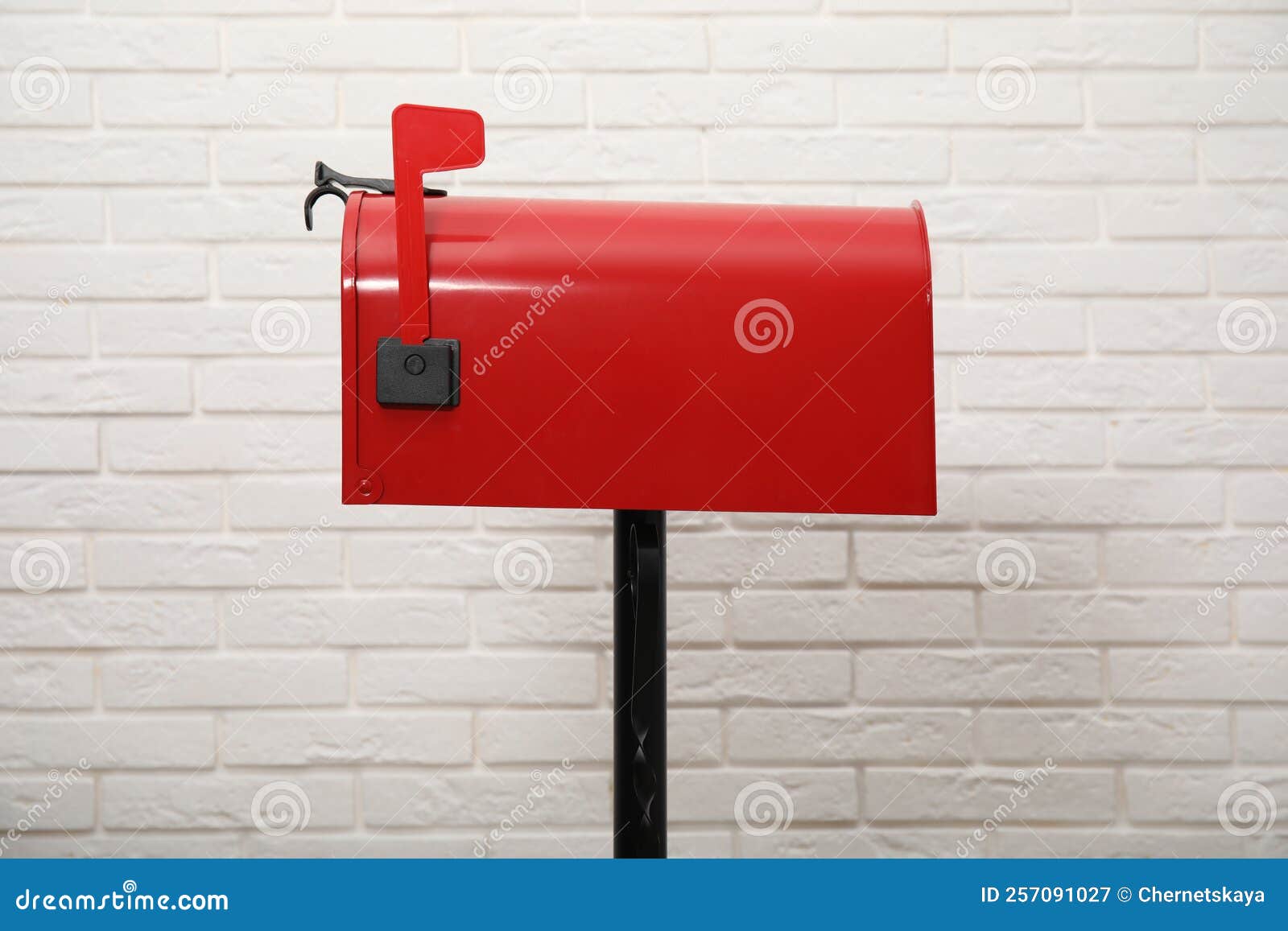 Closed Red Letter Box Near White Brick Wall Stock Image Image of equipment, brick 257091027