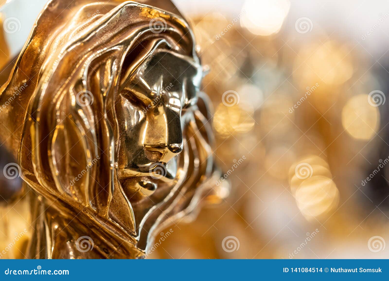 closed up of gold cannes lion award, trophy for winner of advertising agency in yearly festival in cannes, france