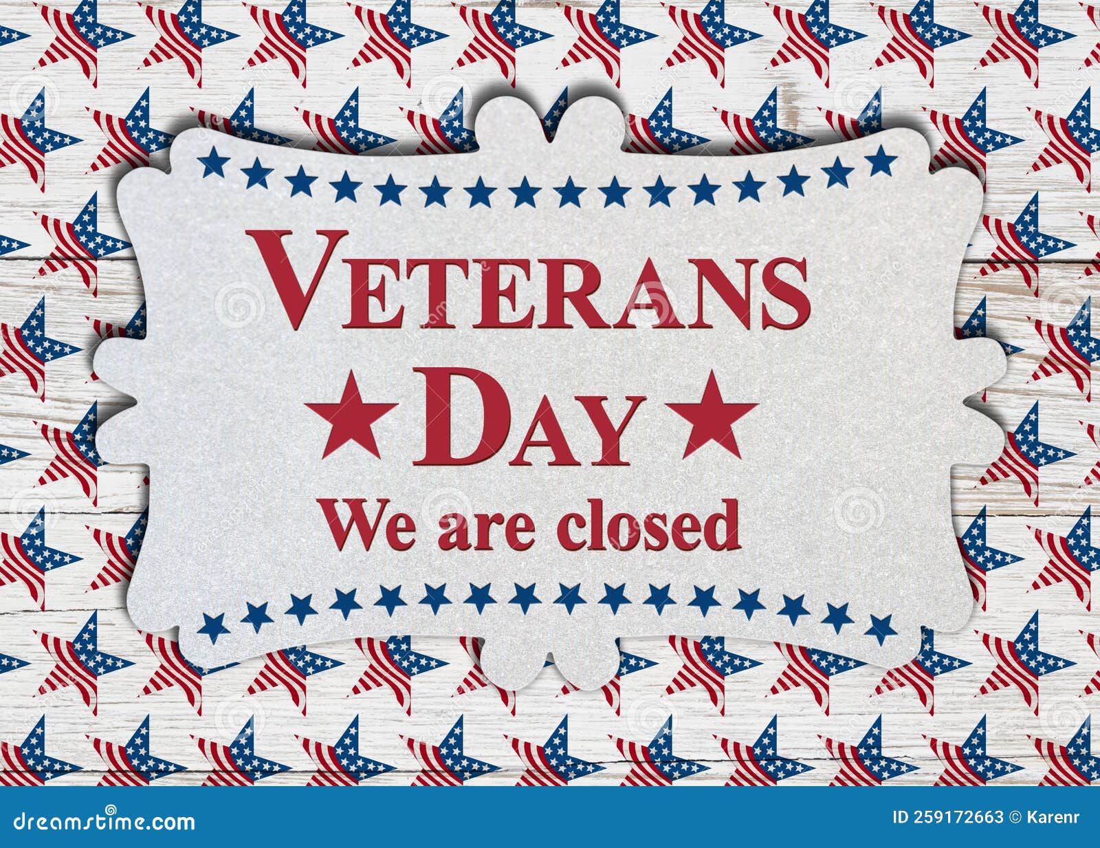 Closed Veterans Day Sign with Flag on Wood Stock Image Image of star