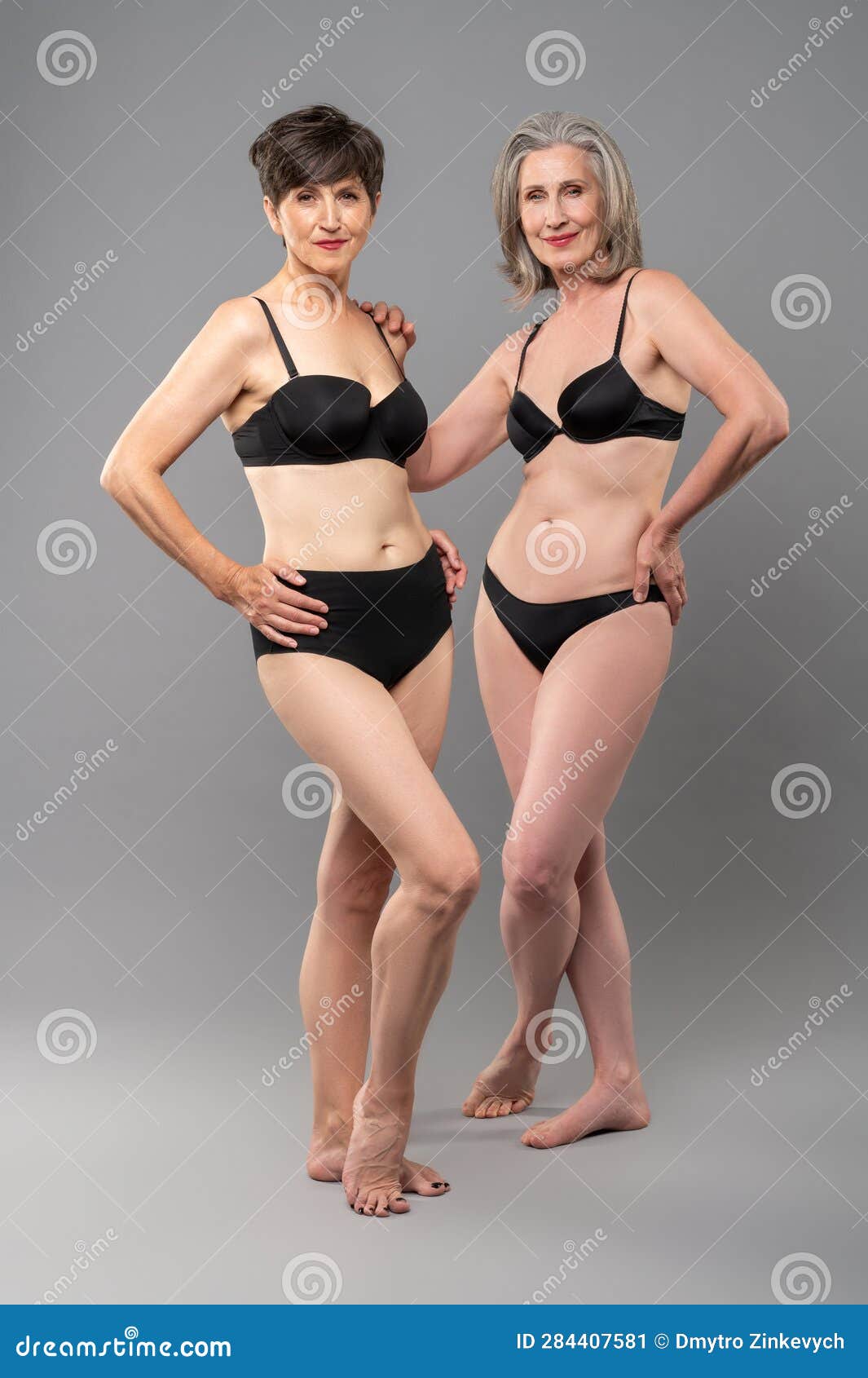Senior Women in Black Bra and Panties Standing Close Stock Image - Image of  joyful, carefree: 284407581