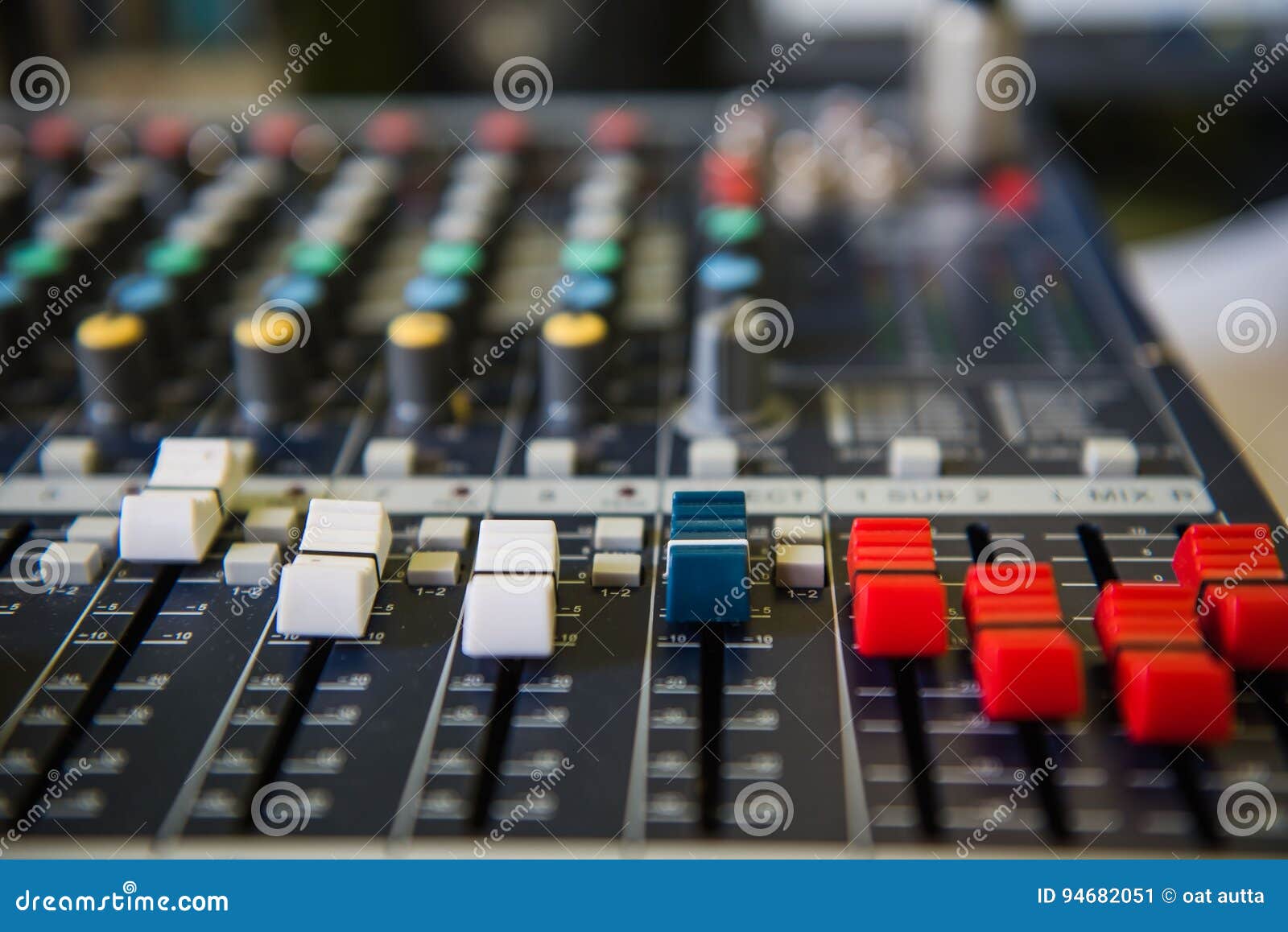 Closeup Adjustment Tools Audio Sound Mixer Music, Technology Stock