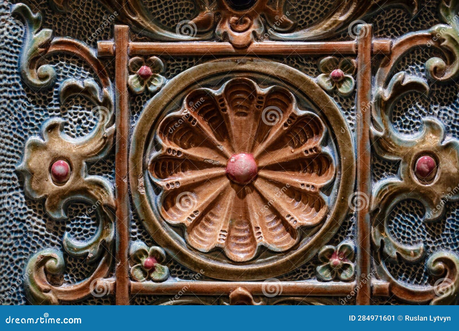 Closeup of Ancient Decorated Furnace Tile Stock Image Image of clay