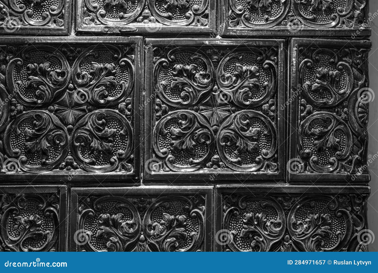 Closeup of Ancient Decorated Furnace Tile Stock Image Image of