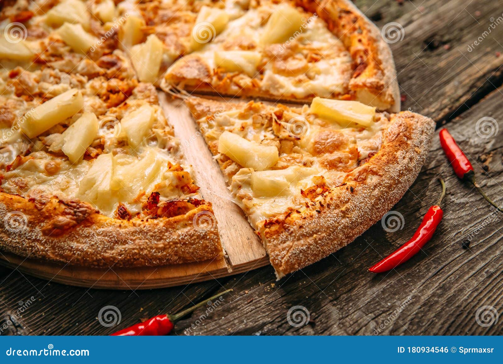 Closeup on Appetizing Hawaii Pizza with Pineapple Stock Photo Image