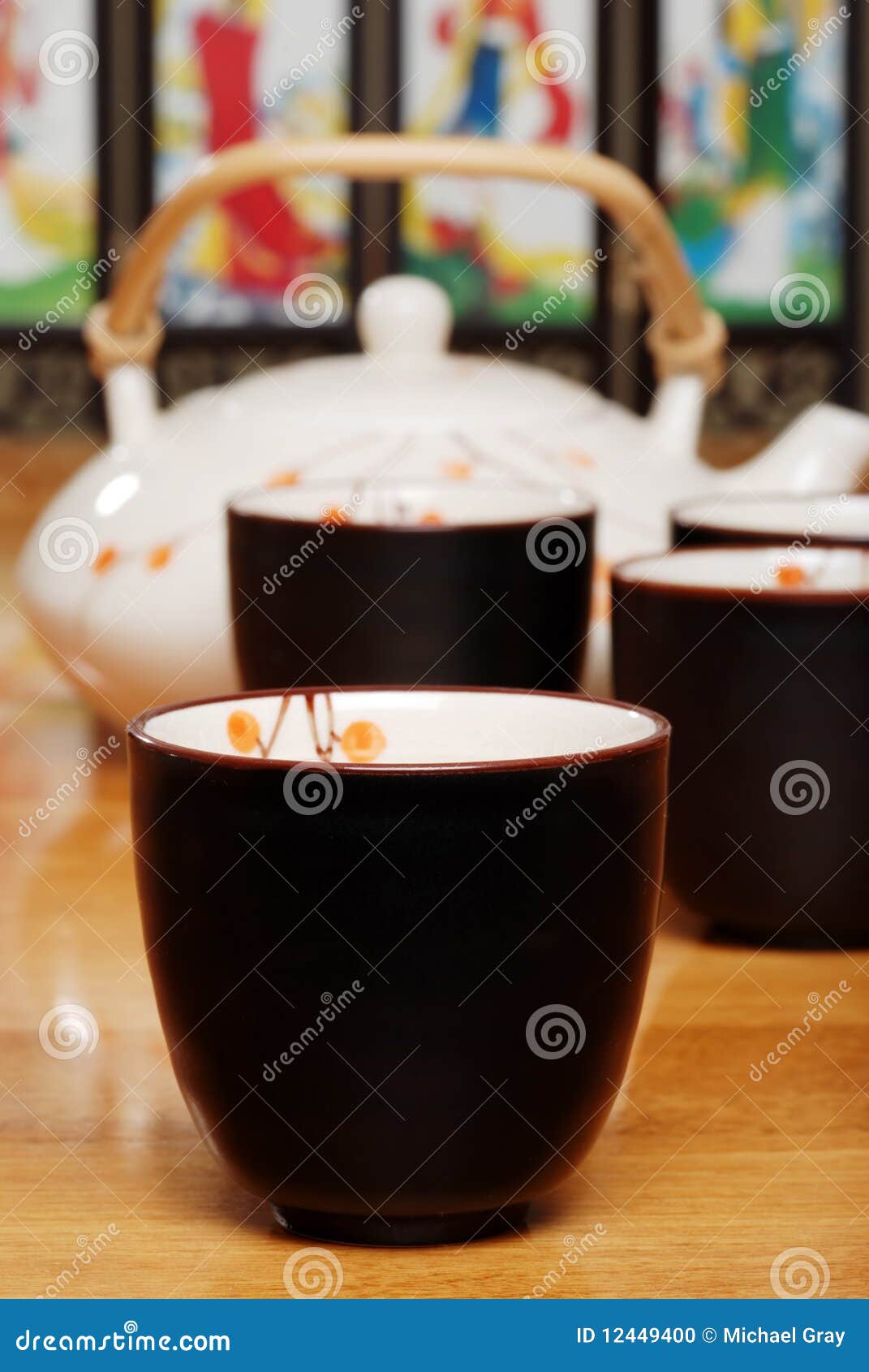 Closeup Asian Tea Cup With Set In The Background Stock Photo Image of